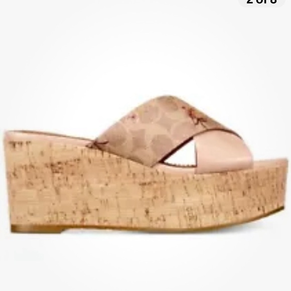 Wedge Sandals tan pale blush crisscross leather - Picture 2 of 11
